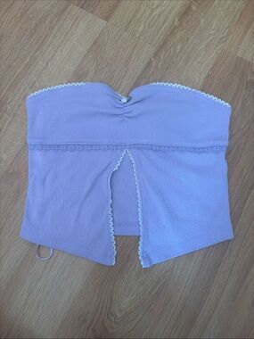 Kimchi Blue Lavender Eyelet Strapless Crop Top with White Trim